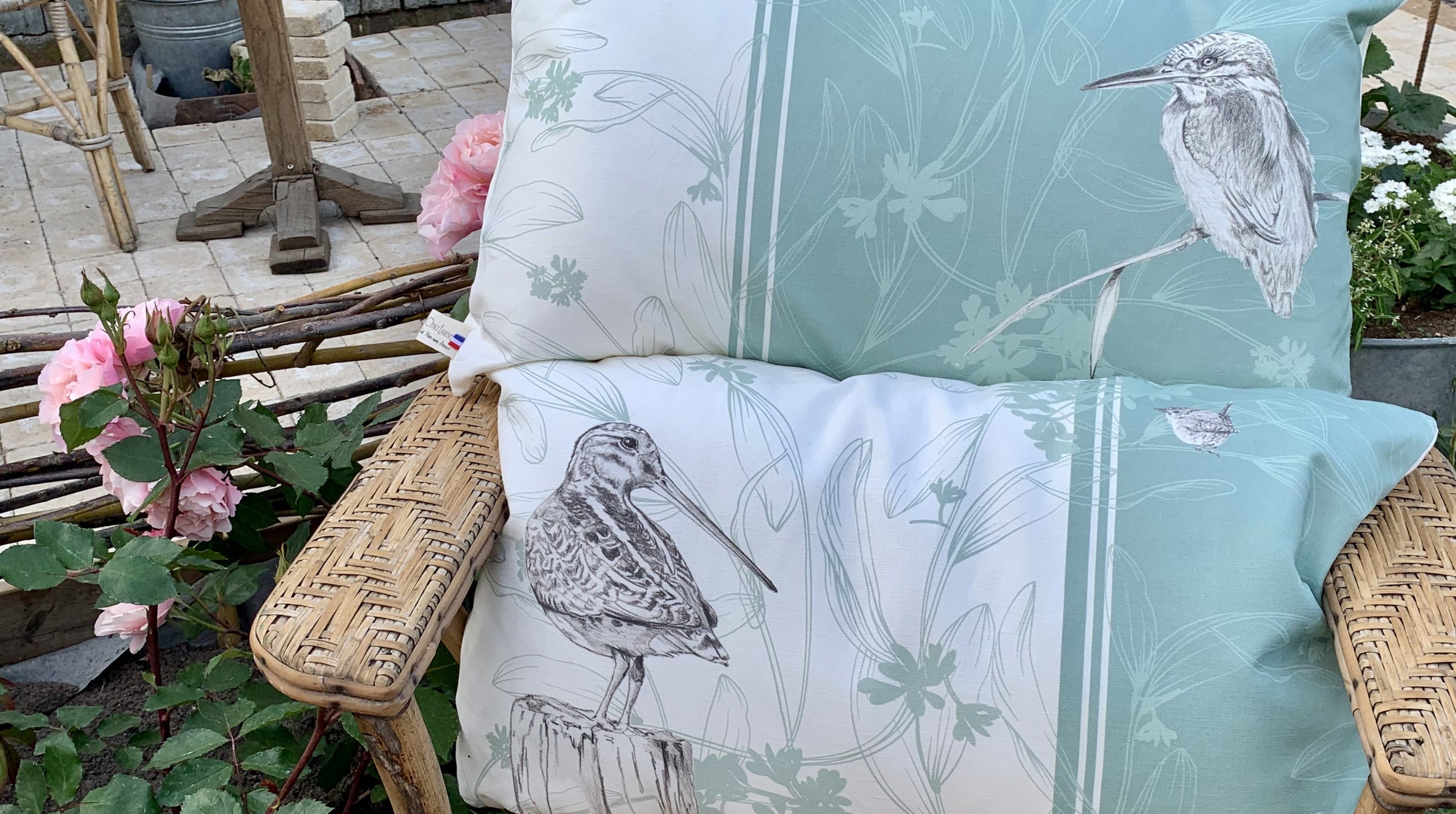 collection textile oiseau vert d'eau