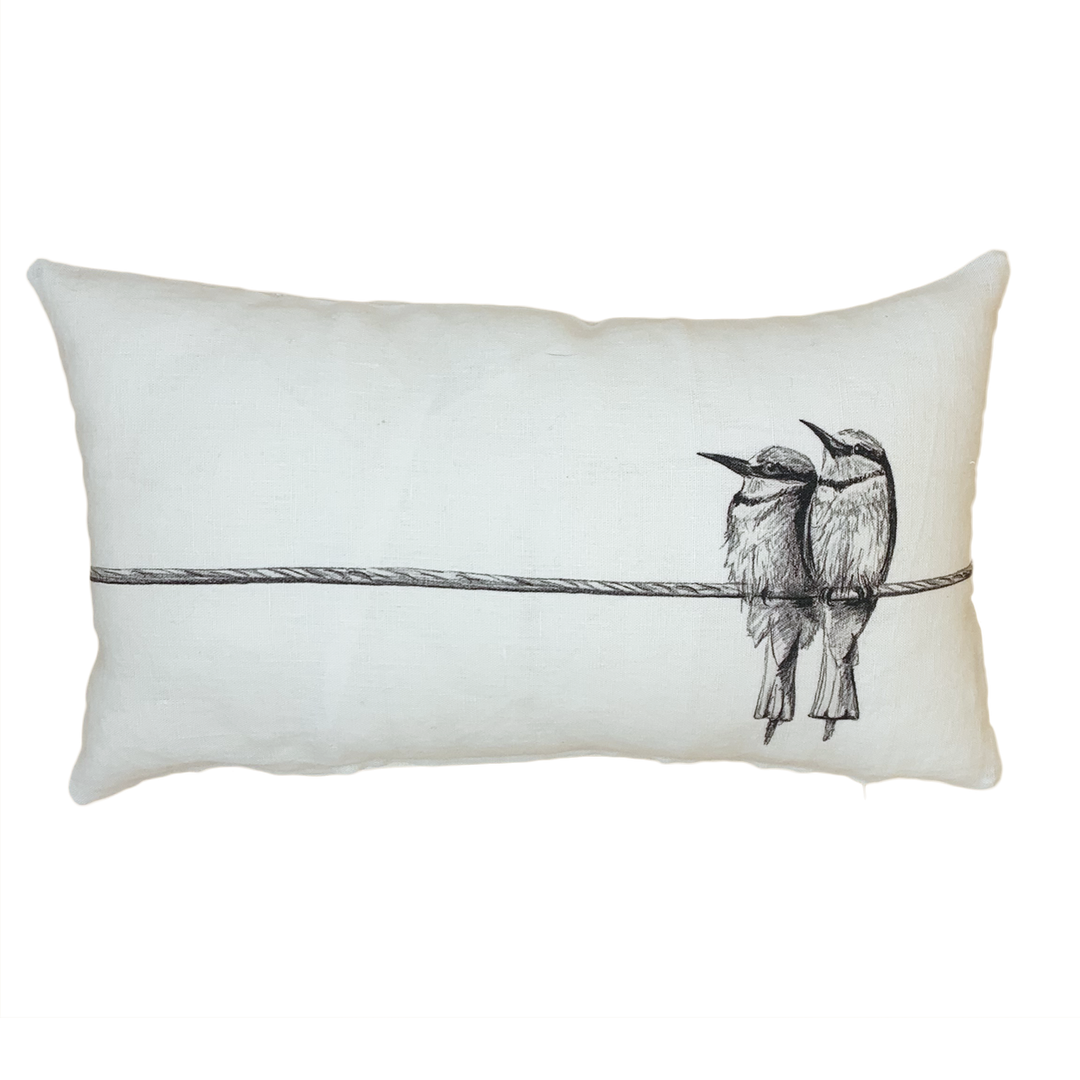 coussin lin blanc dessin guepiers d'europe décoration odile laresche