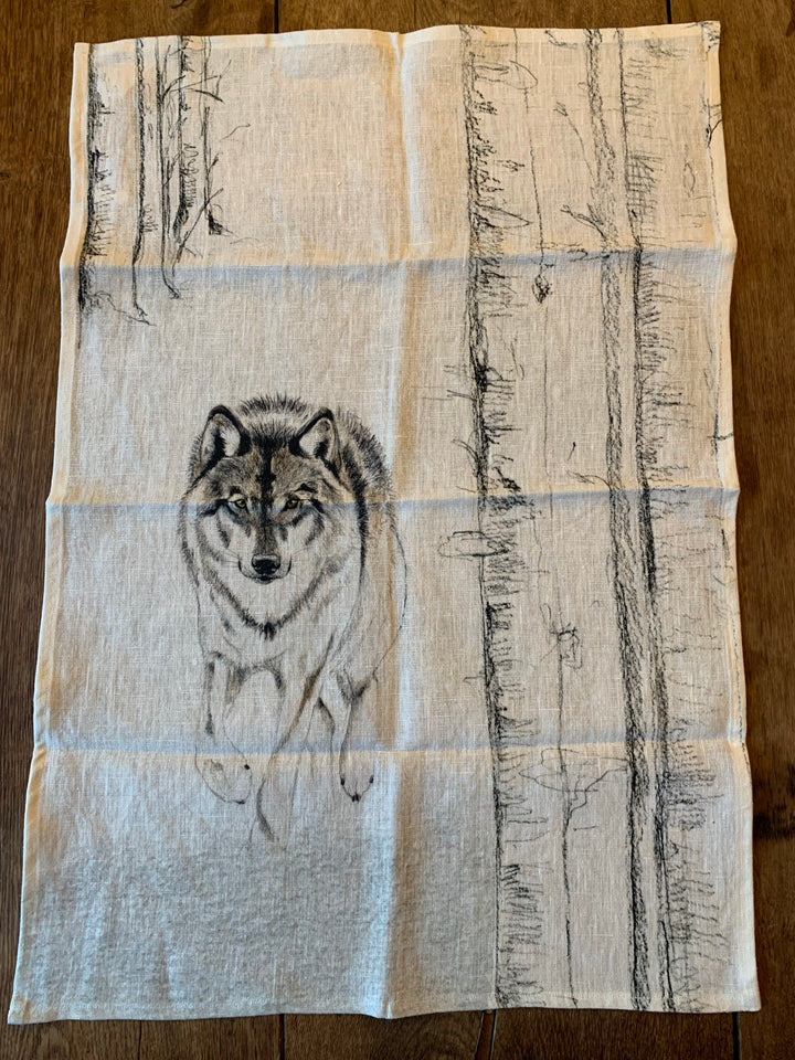 Wolf Forest Linen Tea Towel