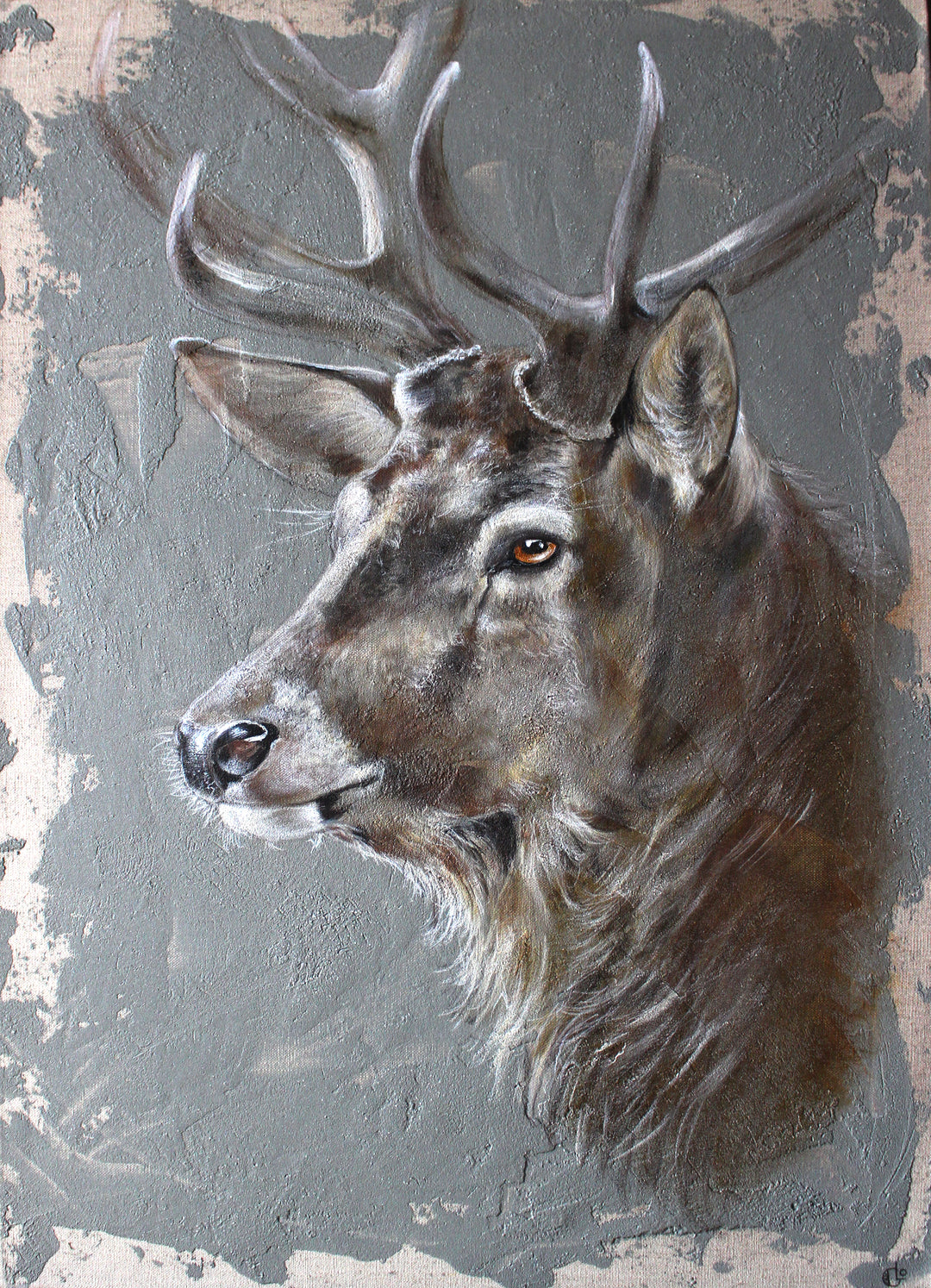 Tableau Cerf enduit gris