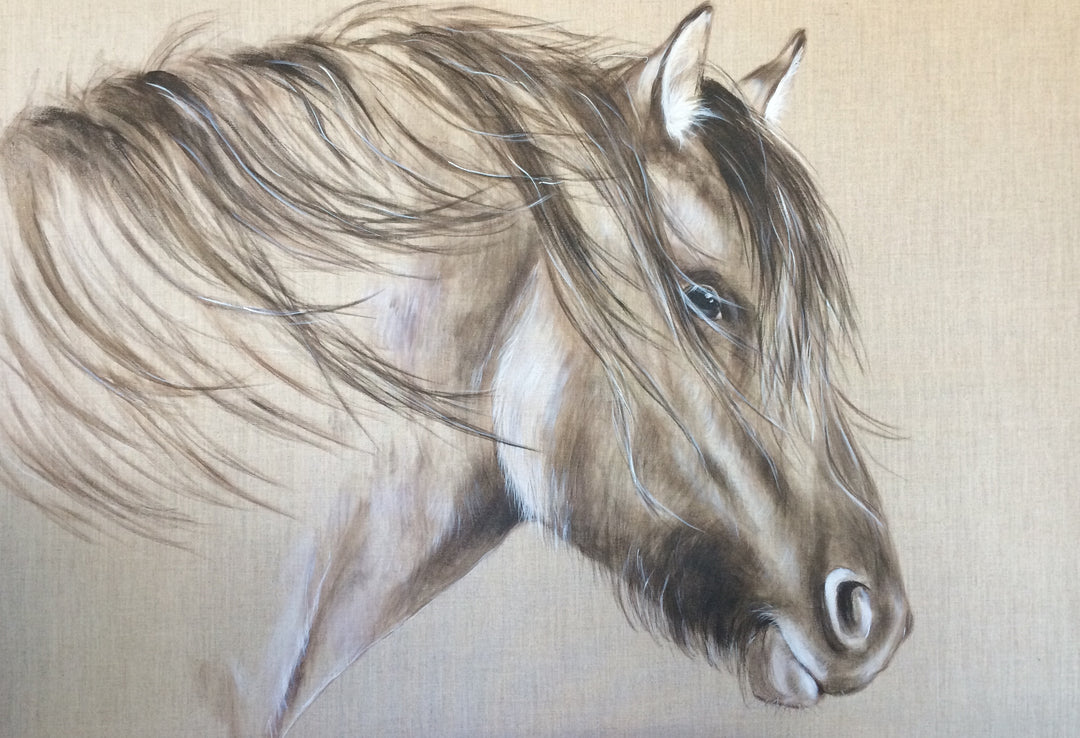 tableau cheval toile de lin odile laresche peintre animalier