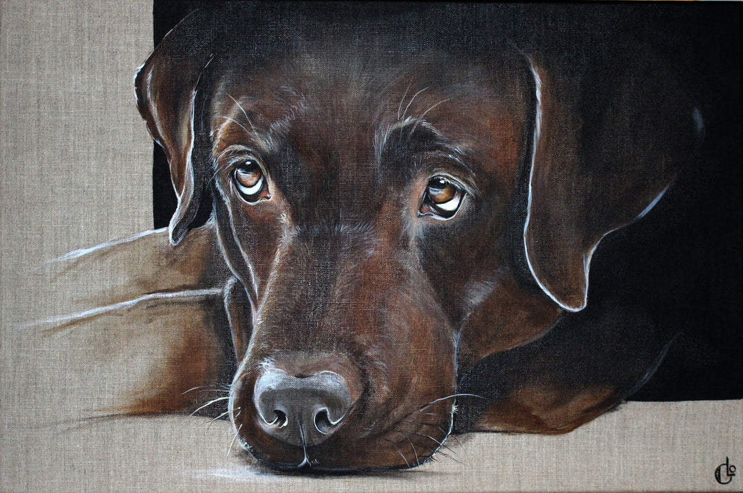 tableau chien labrador toile de lin décoration odile laresche peintre animalier