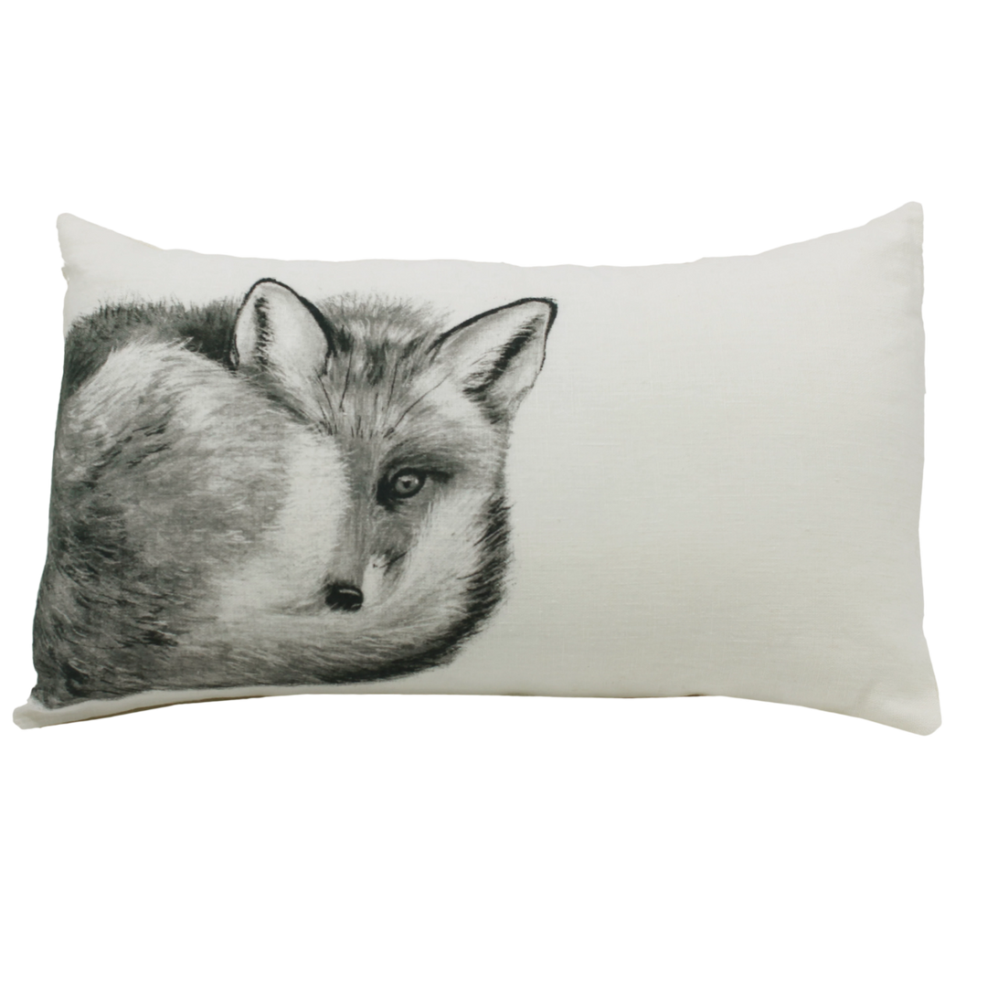 coussin motif renard lin blanc