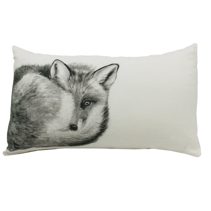 coussin motif renard lin blanc