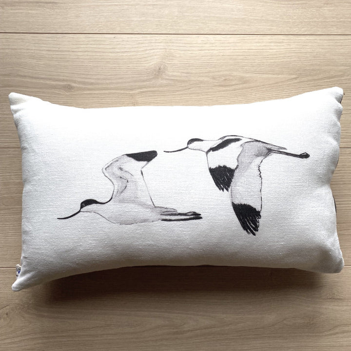 COUSSIN EN LIN MOTIF OISEAUX AVOCETTE