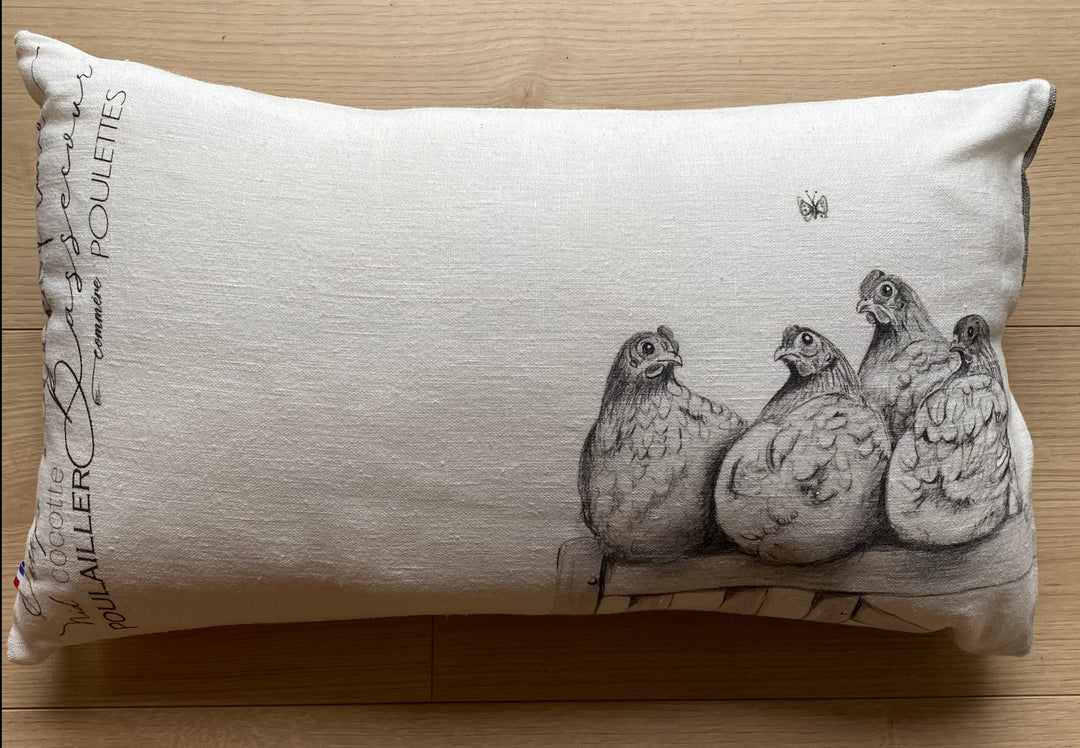 Coussin en Lin Petites Poules Victor