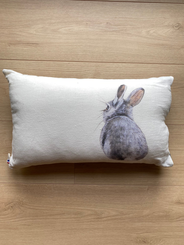 Rabbit Pompom Linen Cushion