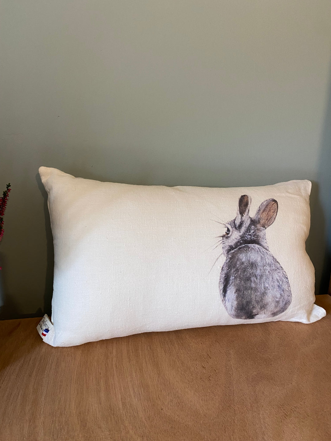 Rabbit Pompom Linen Cushion