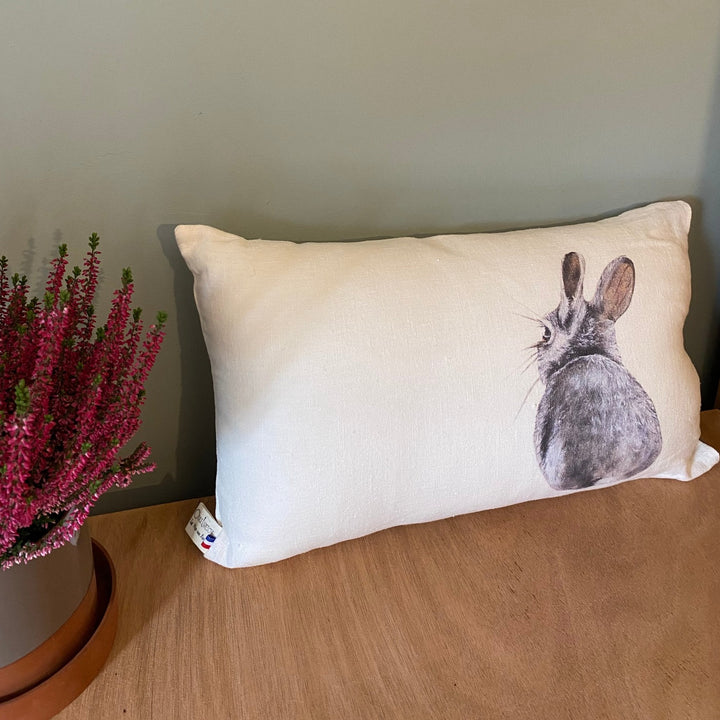 Rabbit Pompom Linen Cushion