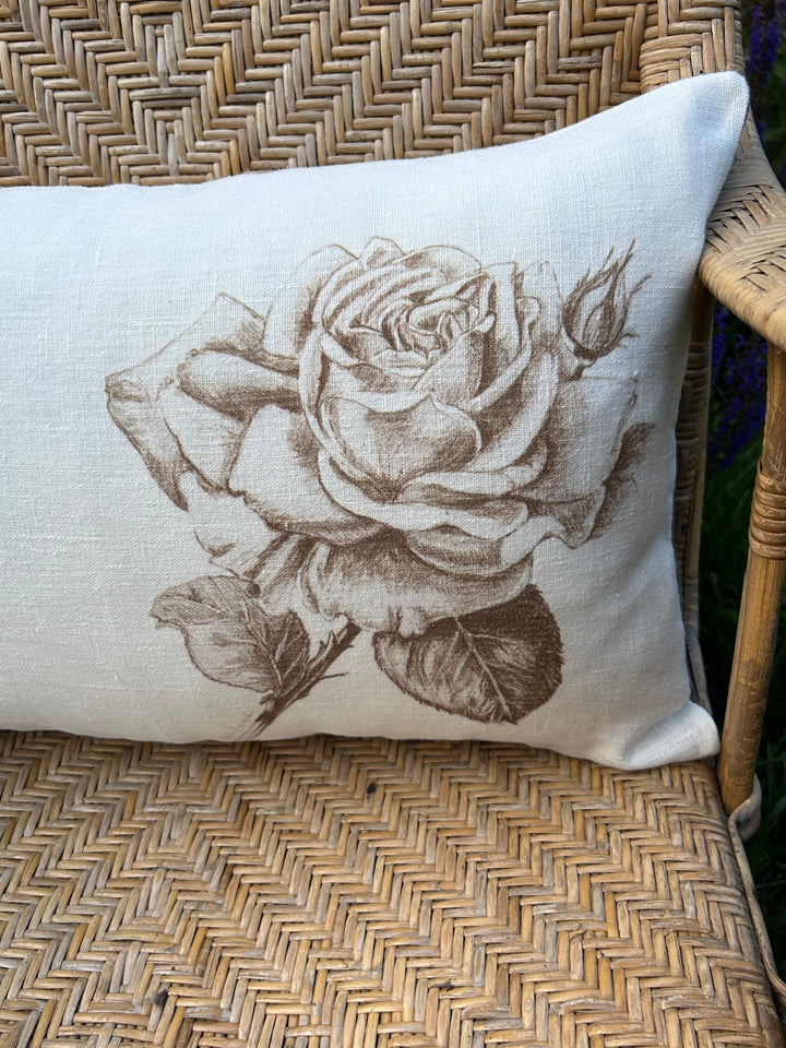 Coussin en Lin Rose de Chedigny Sépia