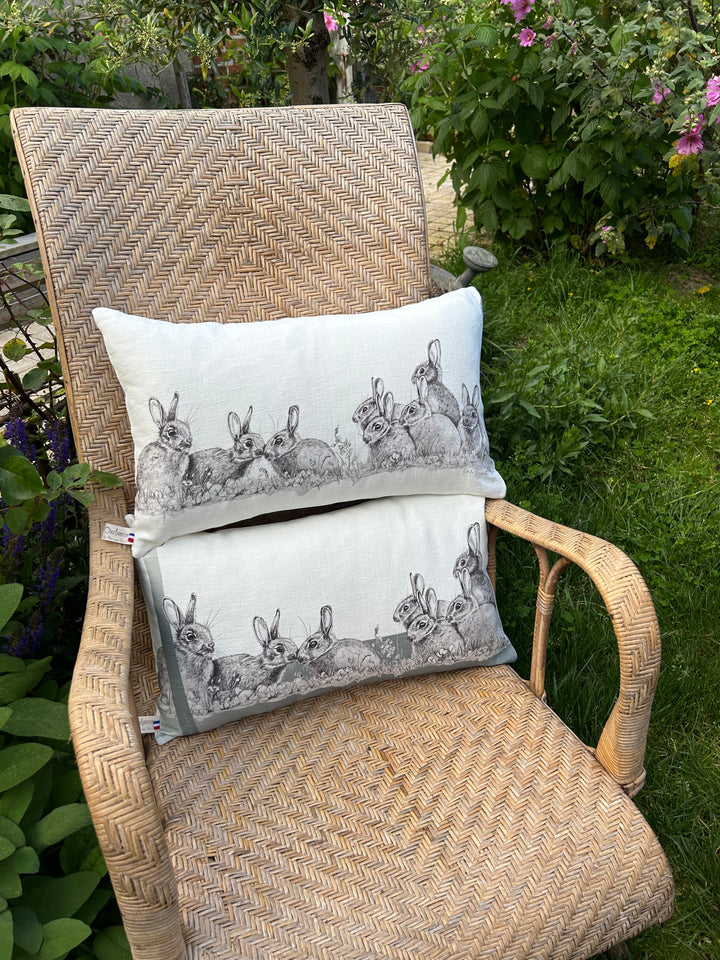 Rabbit Family Linen Cushion