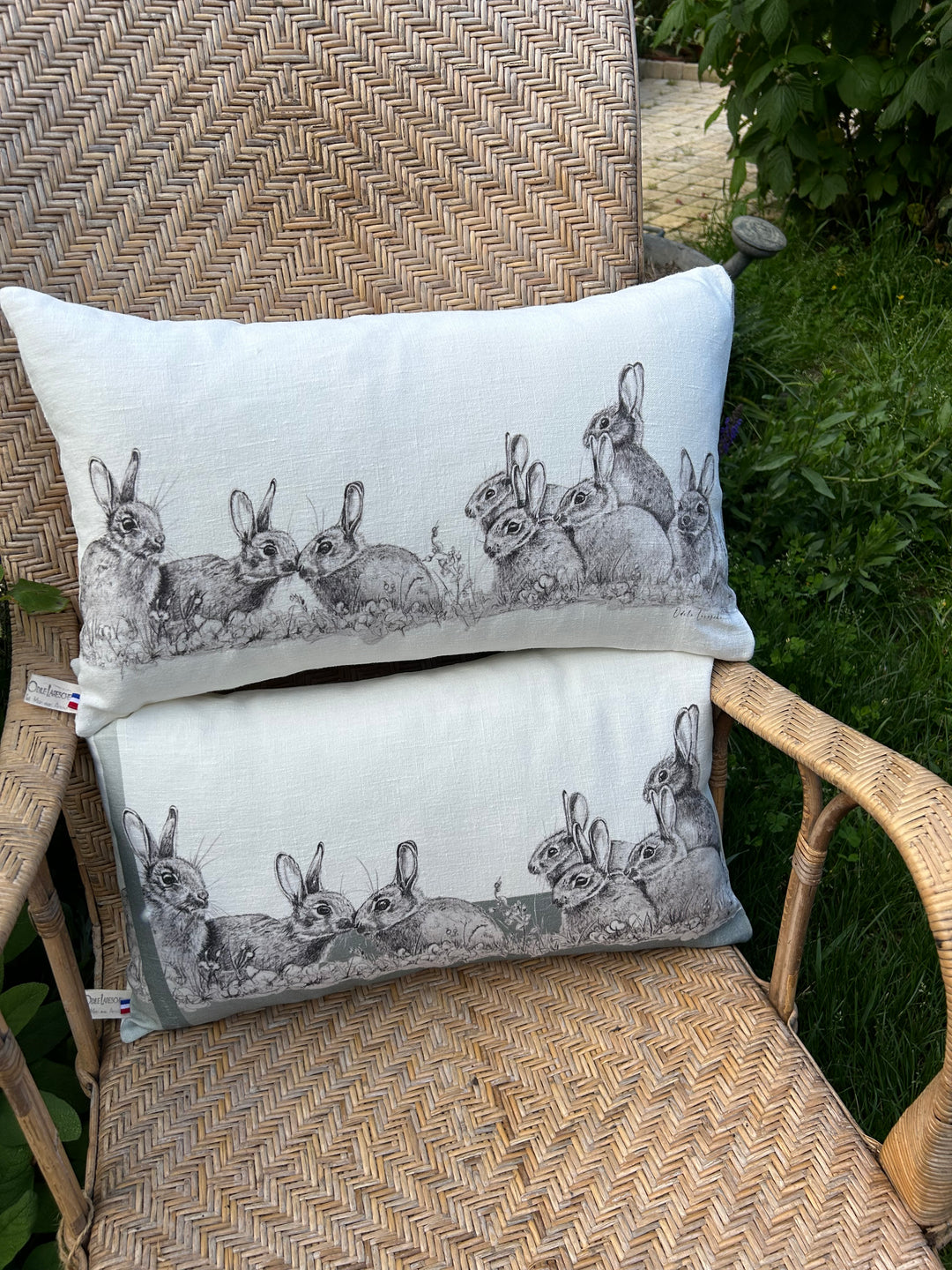 Green Family Rabbit Linen Cushion