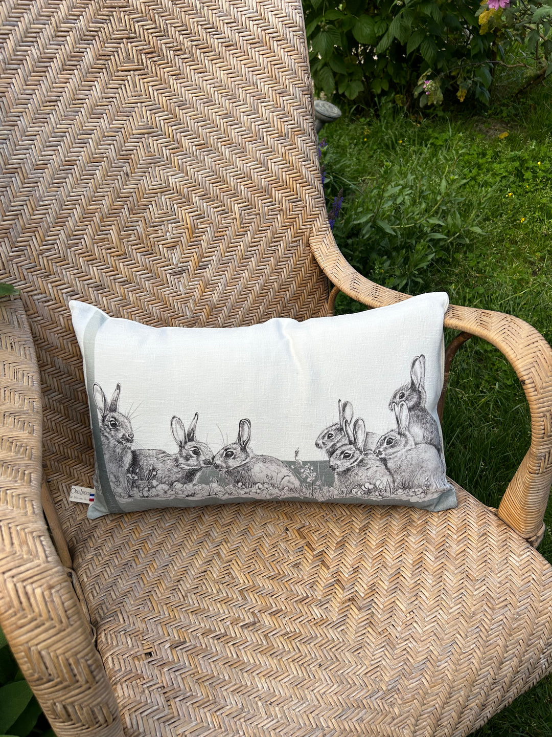 Coussin en Lin Lapin en famille Vert