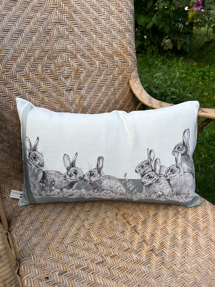 Coussin en Lin Lapin en famille Vert