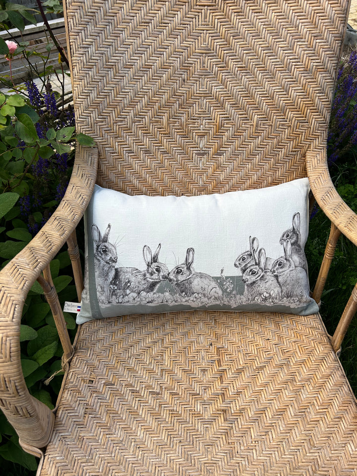 Coussin en Lin Lapin en famille Vert