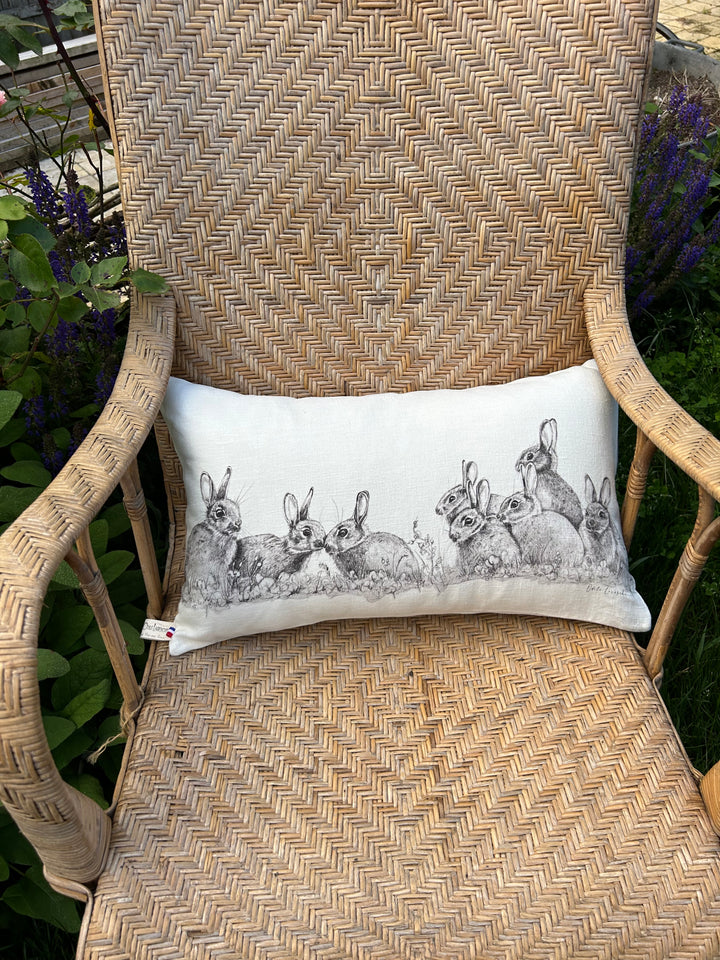 Rabbit Family Linen Cushion