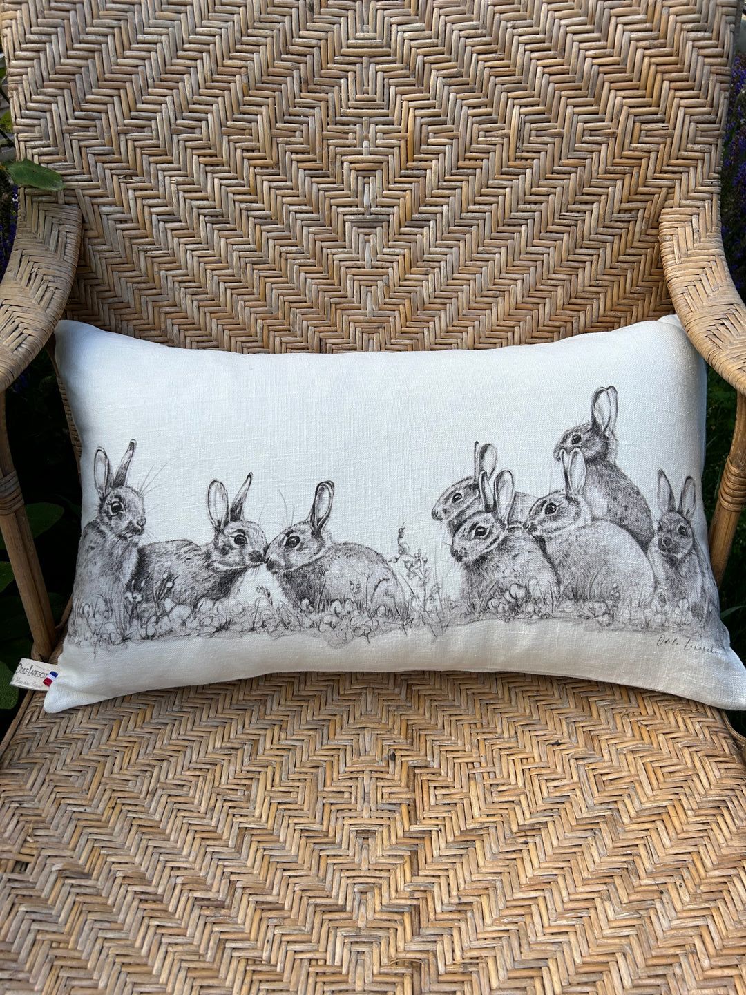 Rabbit Family Linen Cushion