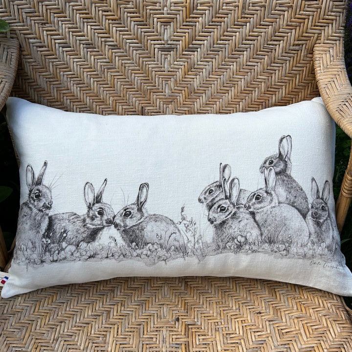 Rabbit Family Linen Cushion