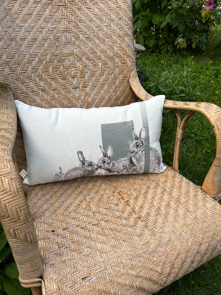 Coussin en Lin Lapin petite famille D Vert