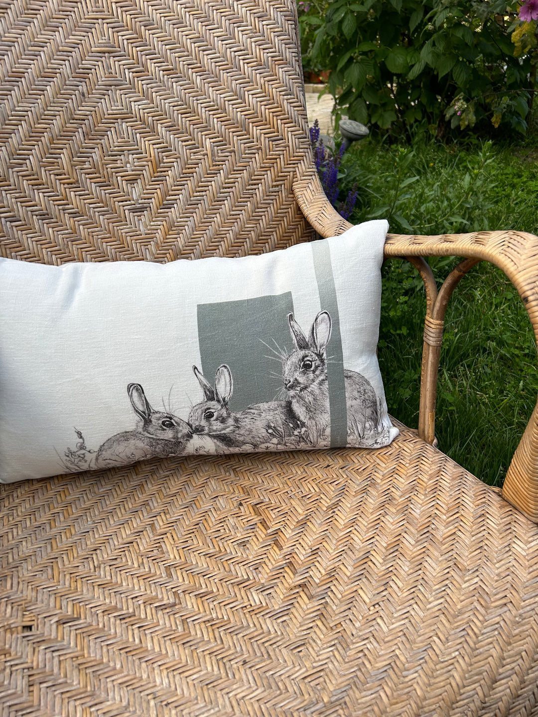 Coussin en Lin Lapin petite famille D Vert