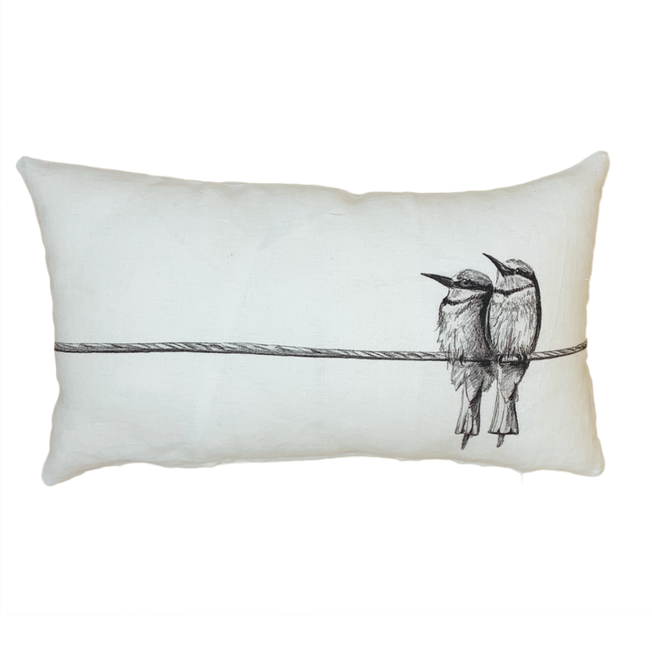 coussin lin blanc dessin guepiers d'europe décoration odile laresche