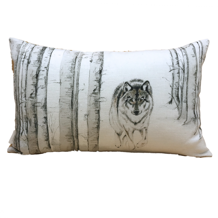 coussin en lin motif loup forêt décoration intérieure odile laresche